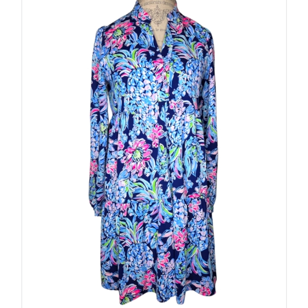 Lilly Pulitzer Winona Stretch Dress Navy Pineapple Paradise Size S